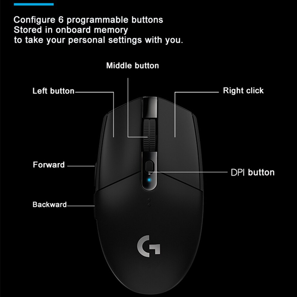 Logitech G304 G305 ratón inalámbrico 6 botones programables USB ratón inalámbrico héroe Sensor de 12000DPI ajustable Mouse óptico para juegos