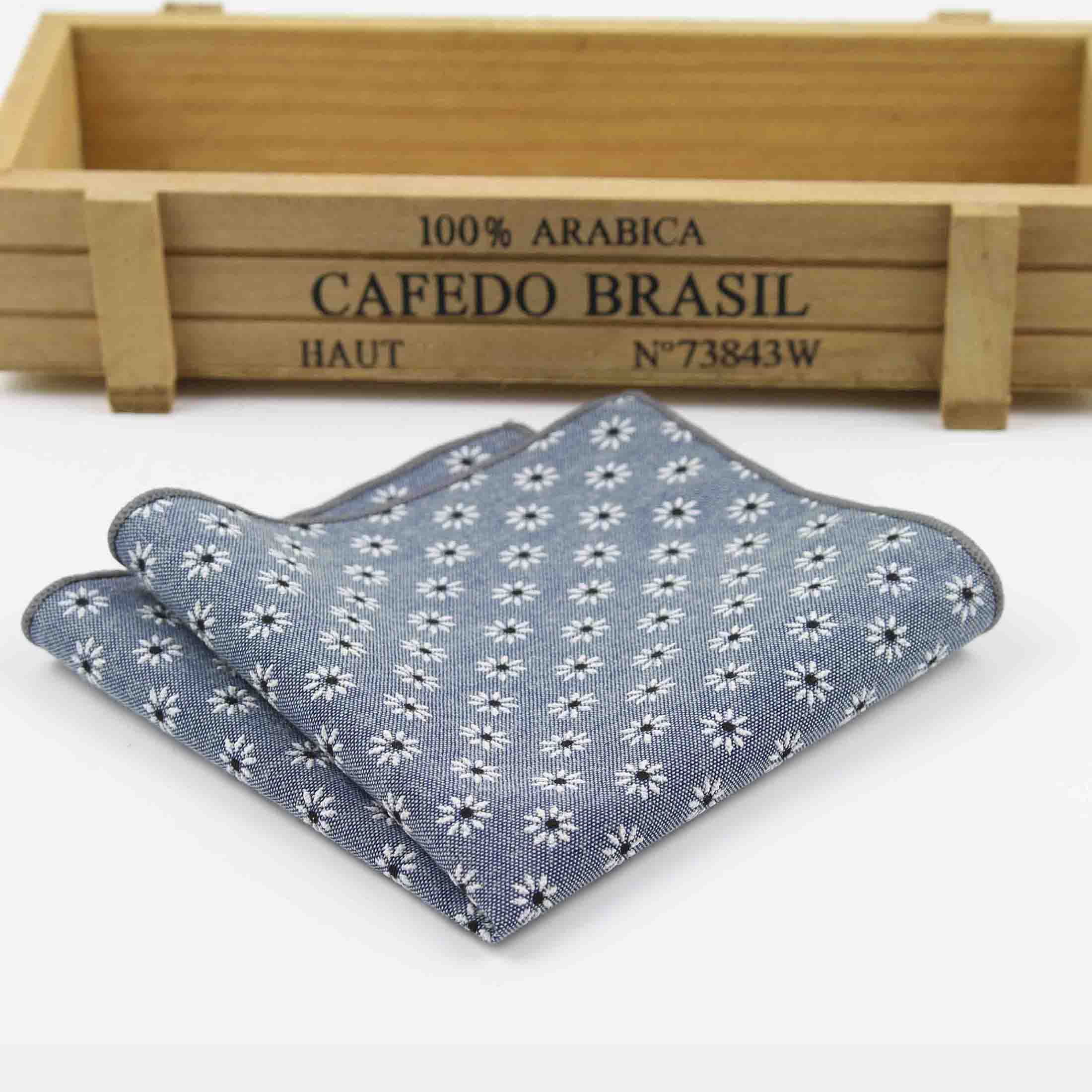 Mouchoir De Costume Vintage Pierre Cardin - Gris Bleu Motif Géométrique - 100% Coton 18 Pouces