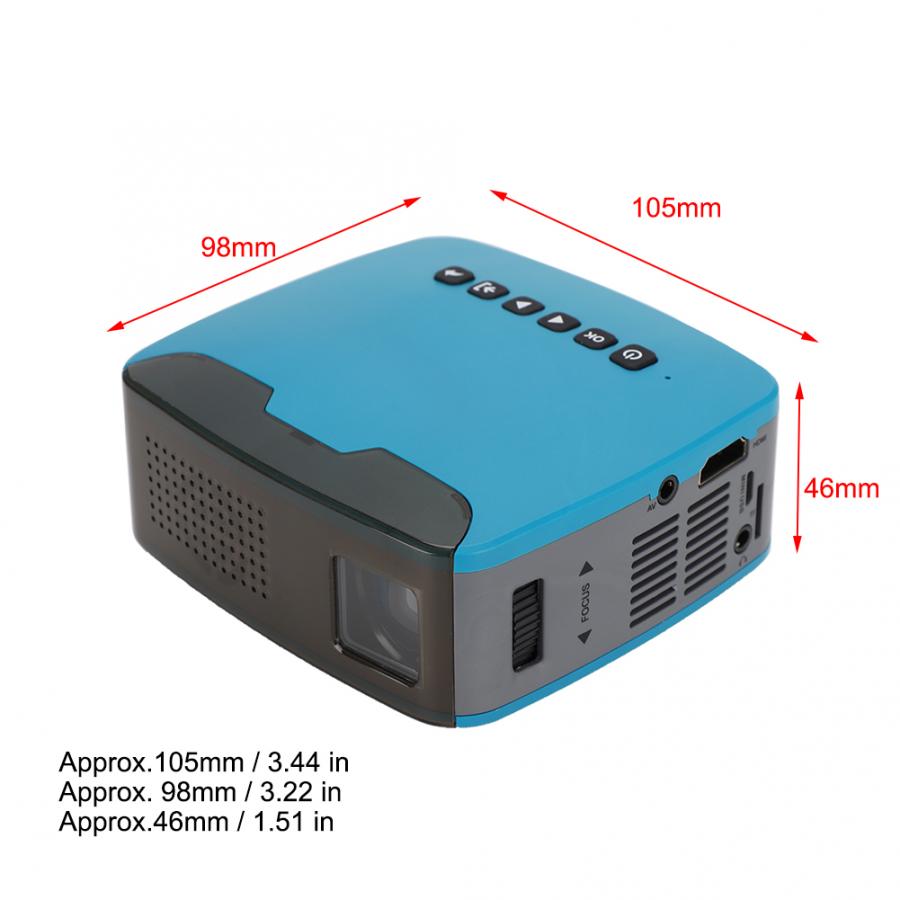 Micro LED Projector with Adjustable Built-in Lens 13ANSI Brightness Support AV / / USB / TF Input