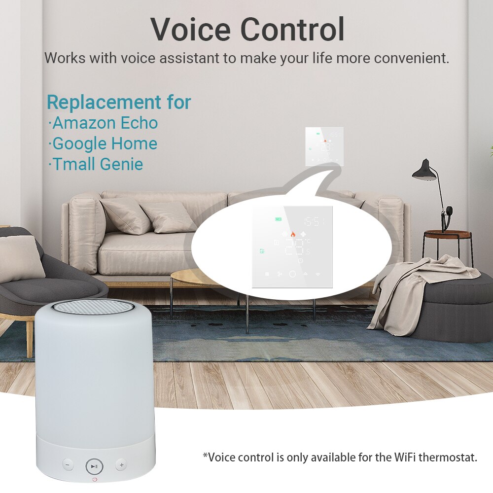 Home WiFi Smart Touchscreen Programmable Thermostat Temperature Controller 95~240V Voltage Thermostat with App and Voice Control