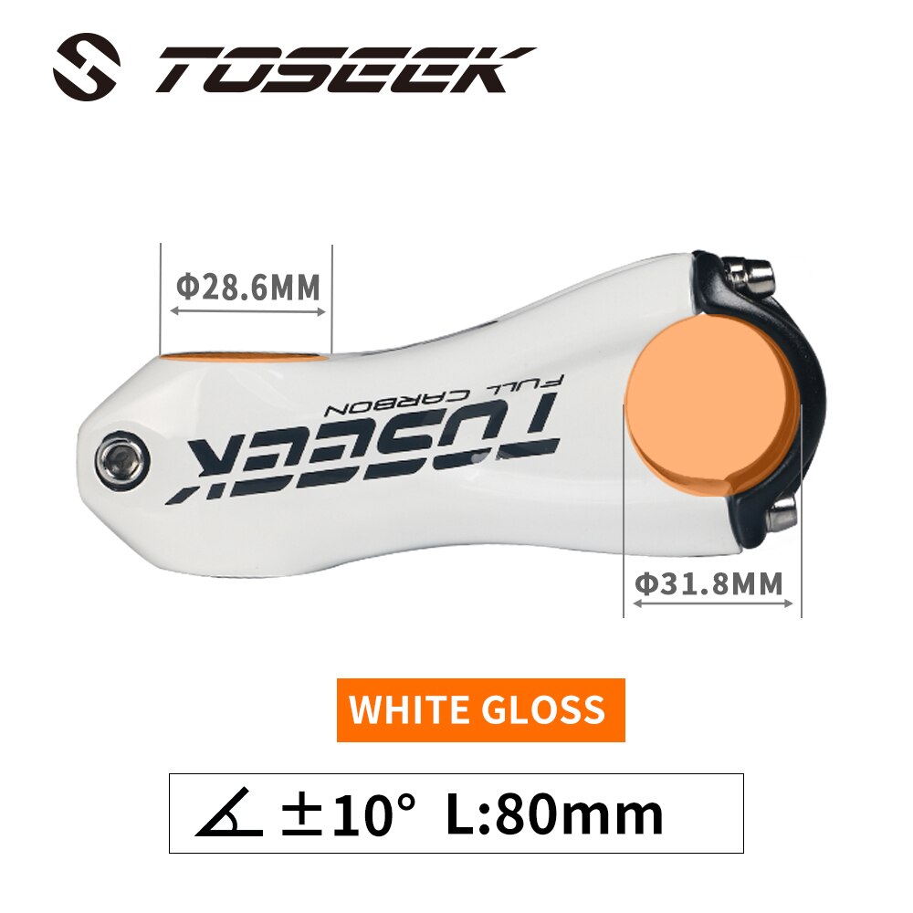 Toseek Stuurpen Stuur 31.8Mm Full Carbon Fiber Fietsen Mtb Road Fiets Stuurpen Mountain Hoek 10 Graden 80/90/100/110Mm: white - 80mm