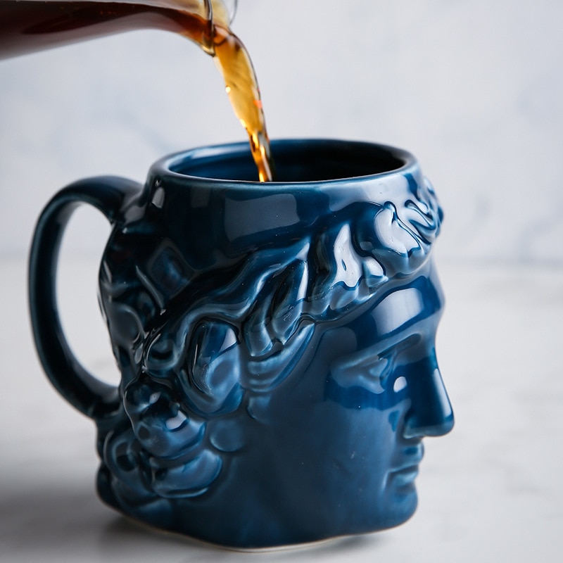 Ceramic Mug Milk Coffee Cup Ancient Greek Apollo David Head Large-Capacity Sculpture Cup Teacup Desktop Decoration