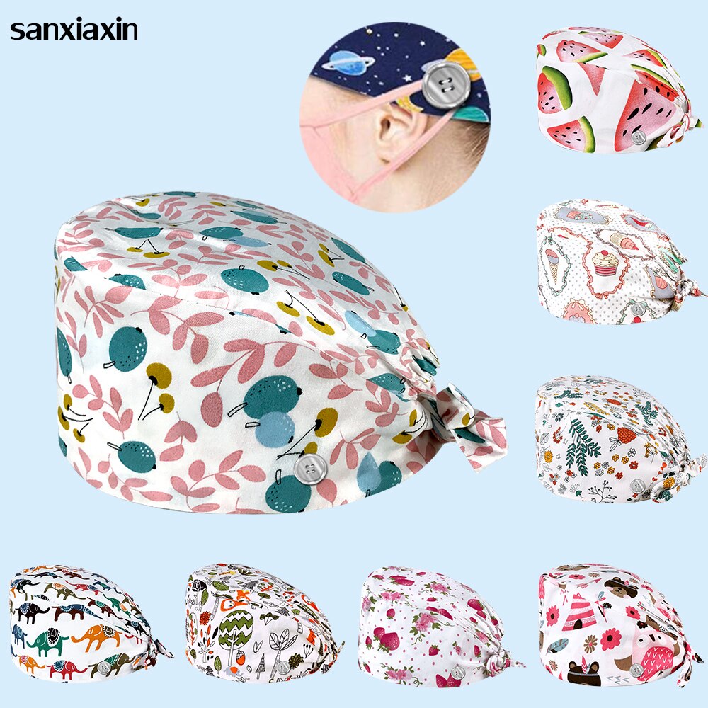 Sanxiaxin Multi couleur impression florale serviette de sueur réglable gommage chapeau animalerie spa uniforme travail chapeau salon gommage casquette