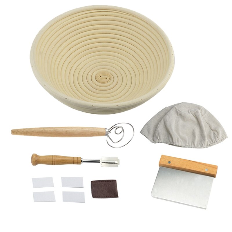 Canasta de fermentación redonda de ratán Natural, pan, masa de Banneton, mimbre, cesta de prueba de masa de ratán, juego de herramientas DIY