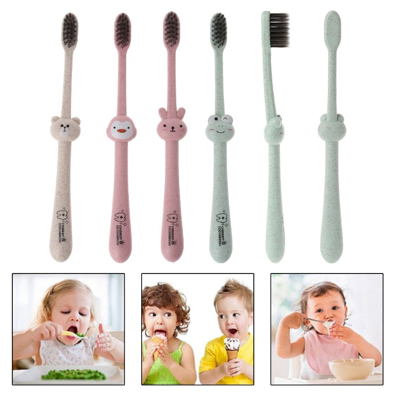 Baby tandbørste naturlig hvede halm tegneserie småbarn barn nyfødt tandlæge mundpleje bambus fiber børn tandbørste