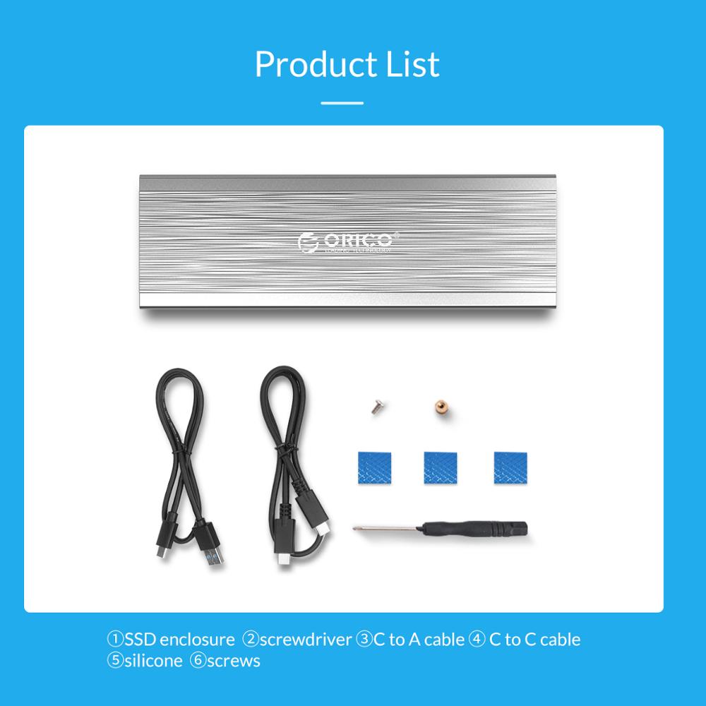 ORICO M.2 SSD Enclosure Adapter NVMe NGFF Aluminum M2 SSD Case USB3.1 Type-C Gen2 10Gbps for 2230/2242/2260/2280 SSD Up to 2TB