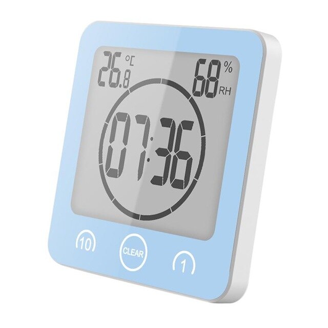 Horloge de douche numérique étanche LCD moderne, horloge de salle de bain, minuterie de température, horloge murale de douche, accessoires de décoration de maison: Bleu