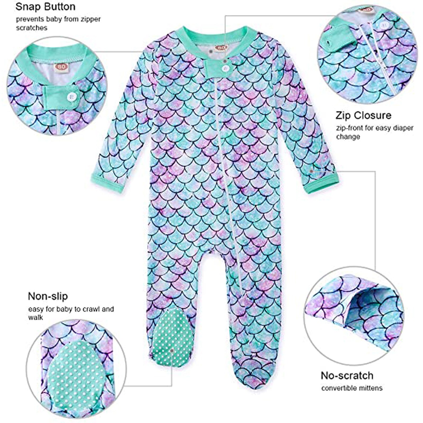 Baby Baby Boy Kleding Baby Baby Jongen Meisje Zeemeerminnen Print Pyjama Sleeper Rits Footed Romper Jumpsuit Baby Kleding