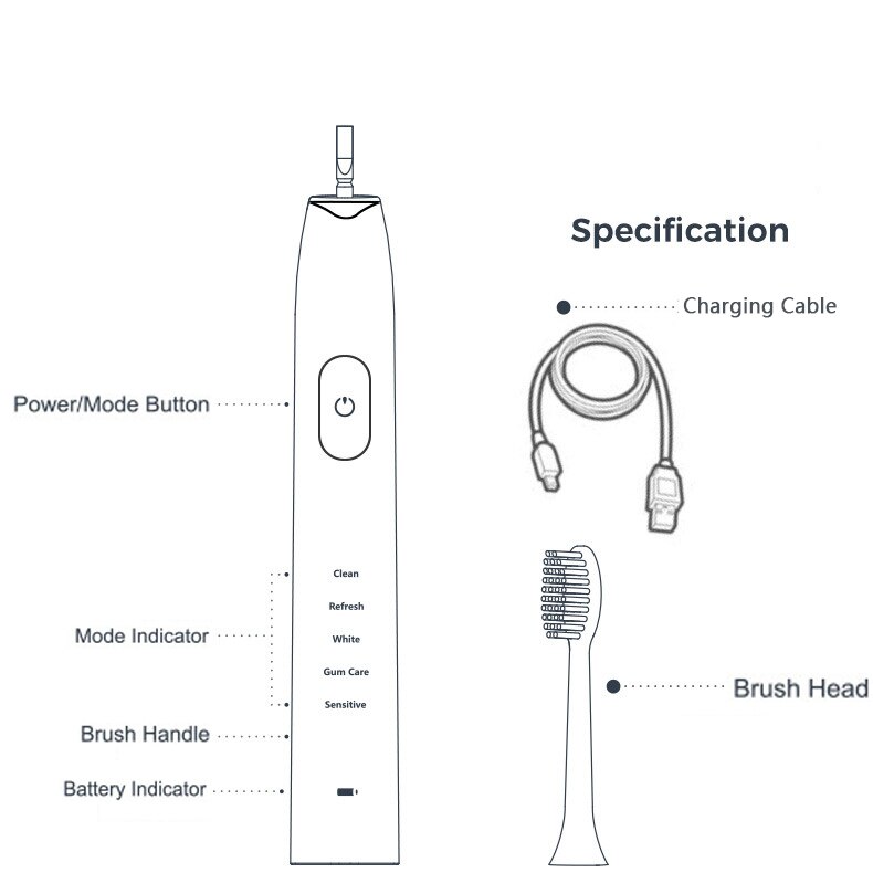 Xiaomi mijia escova de dentes elétrica ultra sônica adulto cronometrado 5 modo carregador usb recarregável substituição conjunto cabeça