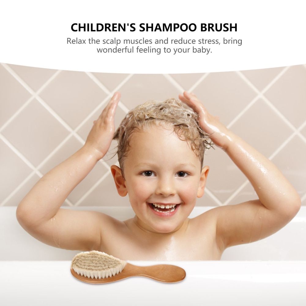 Baby Kids Head Grooming Comb Hair Brush Wood Comb with Wool Bristles