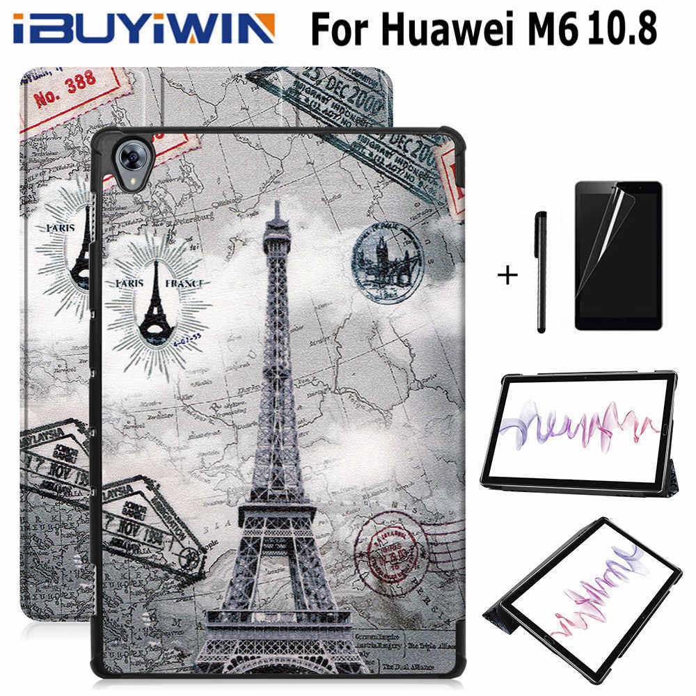 IBuyiWin magnetyczny inteligentny PU skórzany pokrowiec do Huawei MediaPad M6 10.8 cal Tablet Funda pokrywa dla Huawei M6 Pro 10.8 "+ Film + długopis