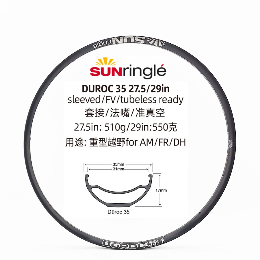 Sunringle sun-llanta de soldadura sin cámara para montaña, llantas de aluminio de 32H y 28H de ancho, DUROC30, 35, 40, 50, sd37, 42, 27,5/29 pulgadas