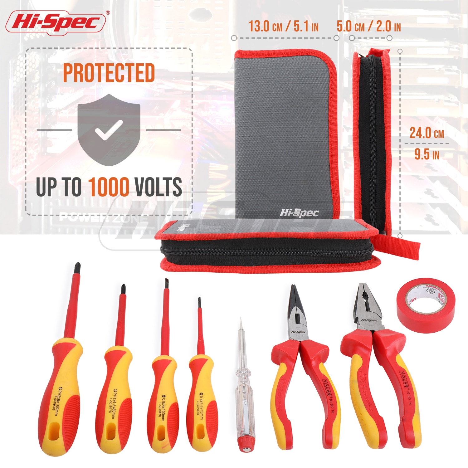 Hi-Spec 8Pc Vde 1000V Goedgekeurd Geïsoleerde Elektricien Tool Set S2 Magnetische Schroevendraaier Set Tester Elektrische Tape snijden Tang