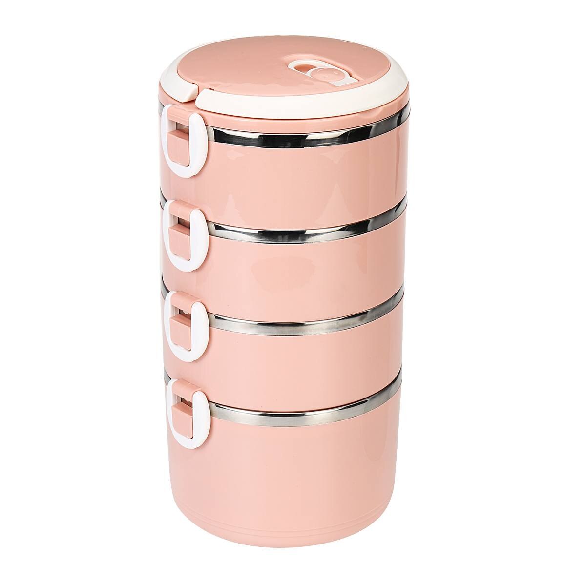 Bento lunchbox draagbaar roestvrij staal thermisch geïsoleerd maaltijd per voedselcontainer keuken lunchbox voor kinderen kinderen volwassenen: 4 lagen roze