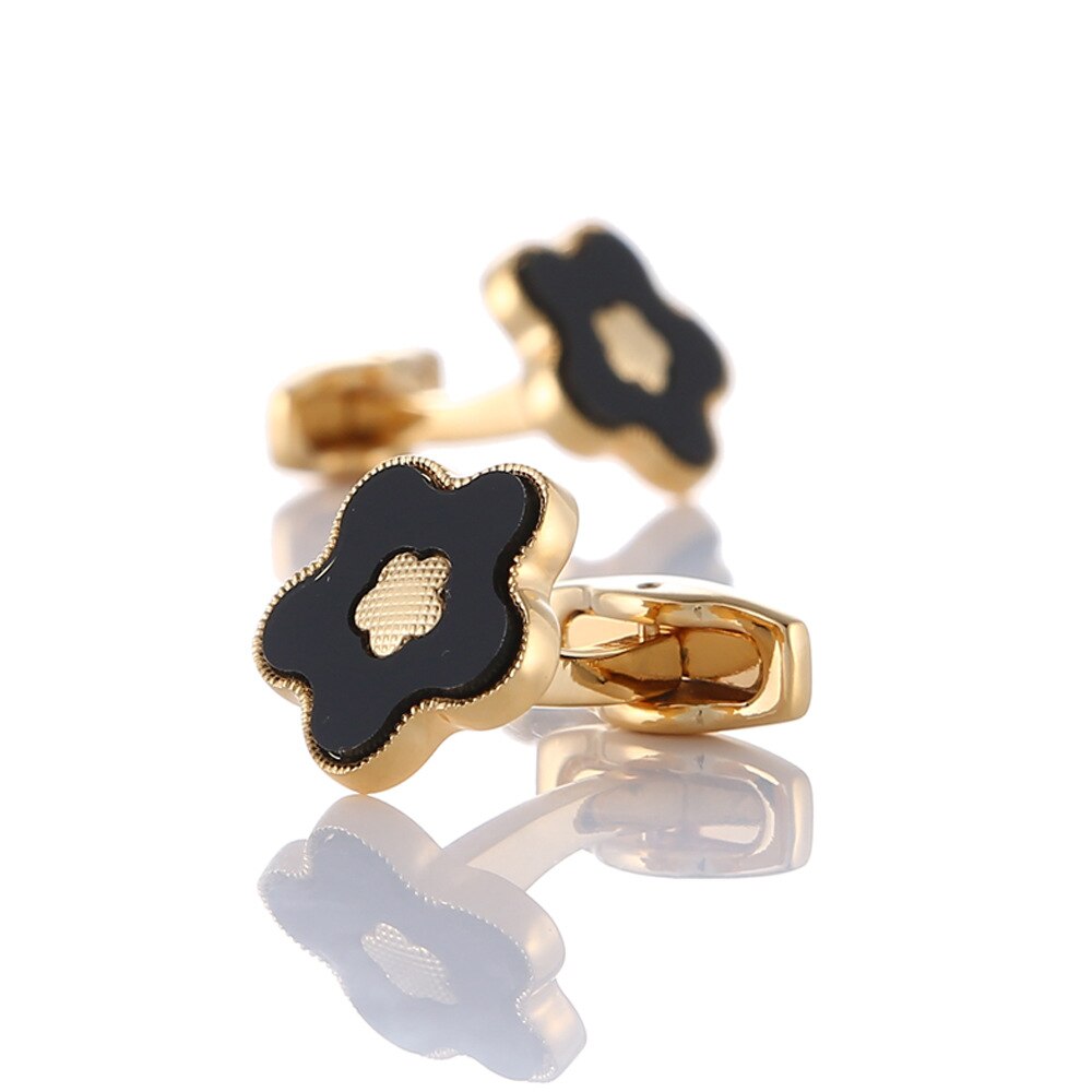 Boutons de manchette de chemise de costume pour hommes dorés de luxe, boutons de manchette de Style fleur pour marié de mariage, d'anniversaire pour père, bijoux: Couleur or