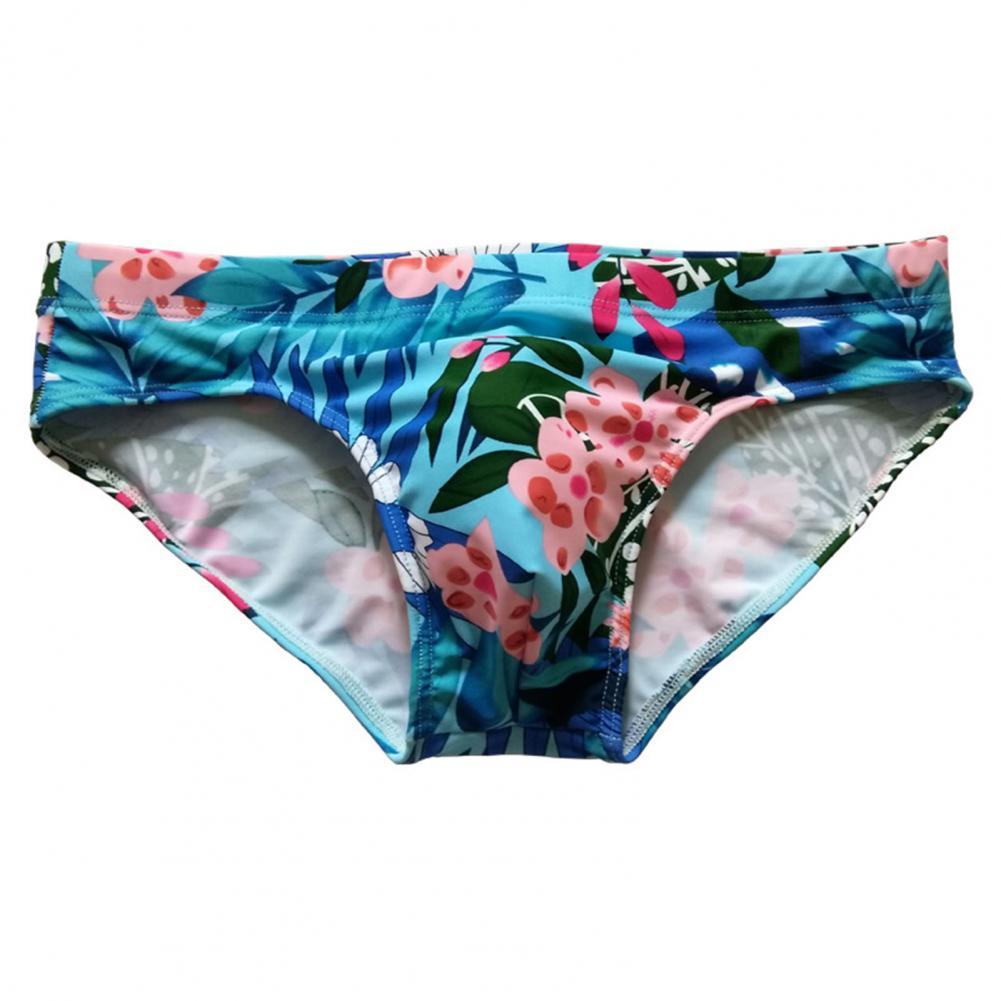 Trendy Men Swimming Trunks Floral Print Swimming Shorts Elastic Colorful Quick Dry Swimming Shorts: Sky Blue / XL