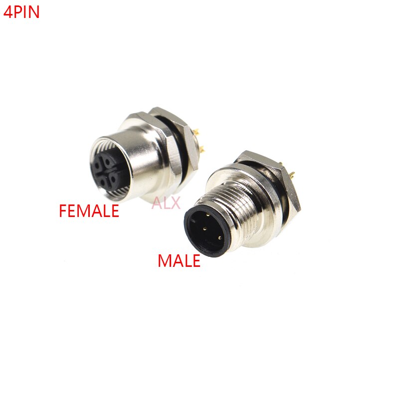 M12 waterproof sensor connector male &amp; female socket 4/5/8 pin panel back Mount wire cable connector Screw Threaded coupling