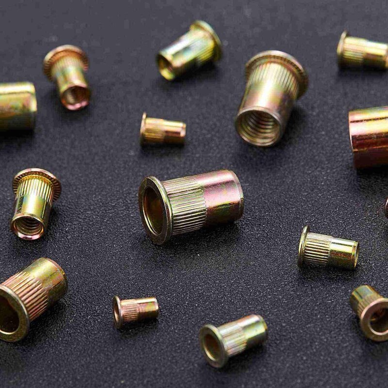 Juego de tuercas de remache de acero al carbono, Kit surtido de tuercas de inserción roscada de cabeza plana en M3 M4 M5 M6 M8 M10, 6 tamaños, 160 Uds.