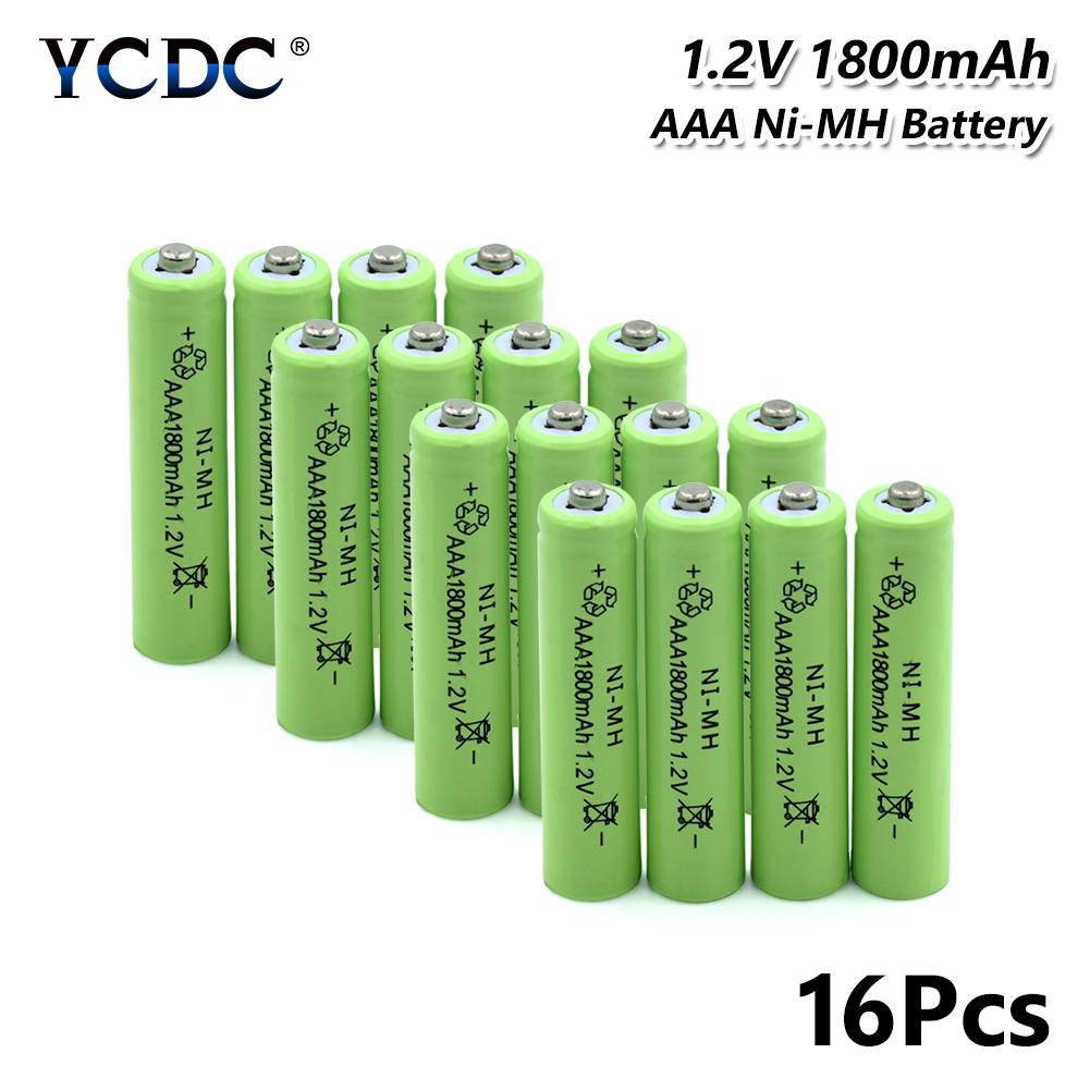 Replacement li-ion Li-Po Lithium Batteries MP3 Clock Flashlight Ni-MH AAA Battery 1.2V 1800mAh Rechargeable Cell Bateria: 16 Pcs