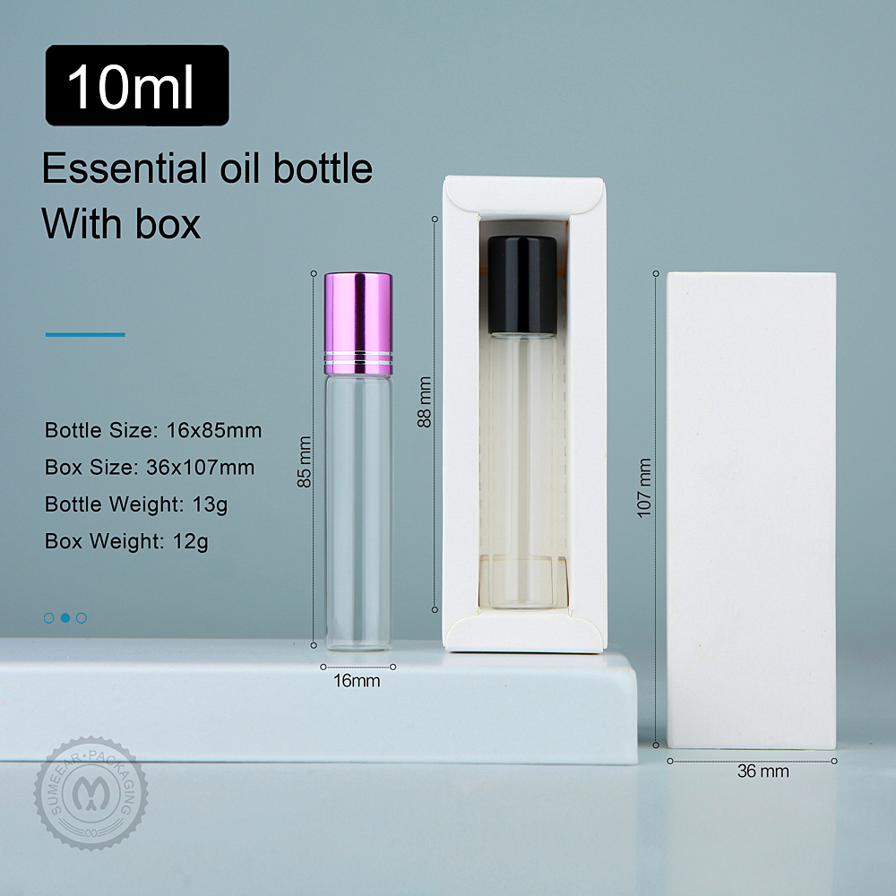 50Pcs/Lot 10ml Clear Glass Roller Essential Oil Bottle With Box Roll On Perfume Bottle Cosmetics Container Print LOGO Pay Extra