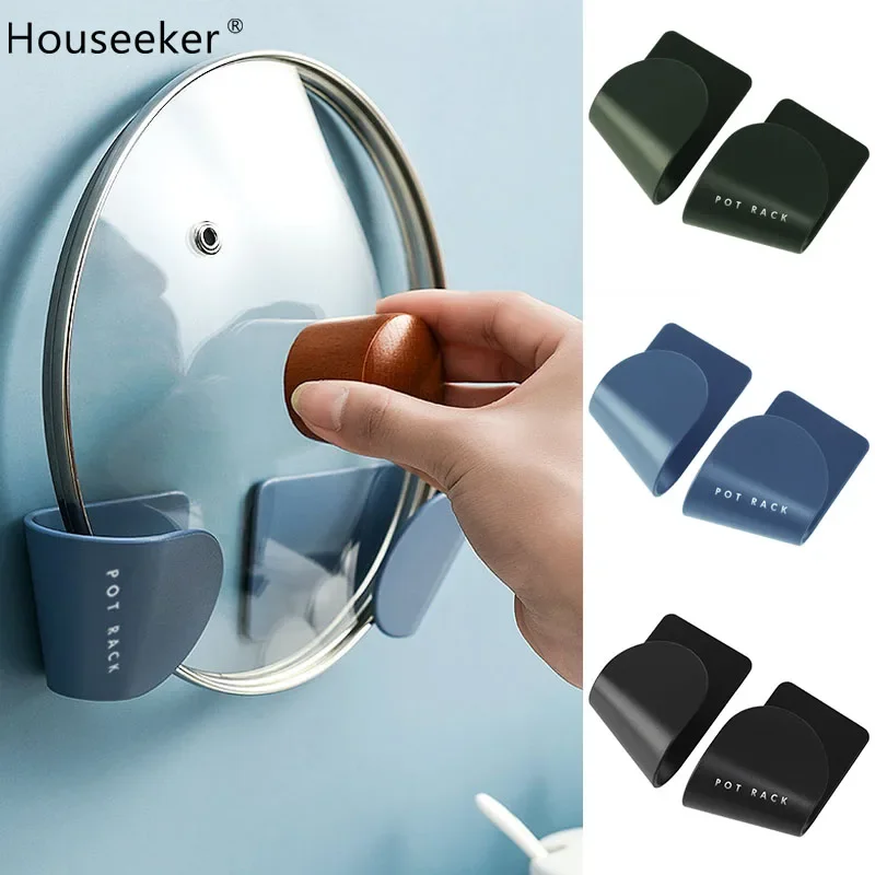 2pcs/Set Pot Lid Holder Wall-Mounted Hanging Holder for Pan Pot Cover Rack Kitchen Organizer Plastic Kitchen Storage Rack