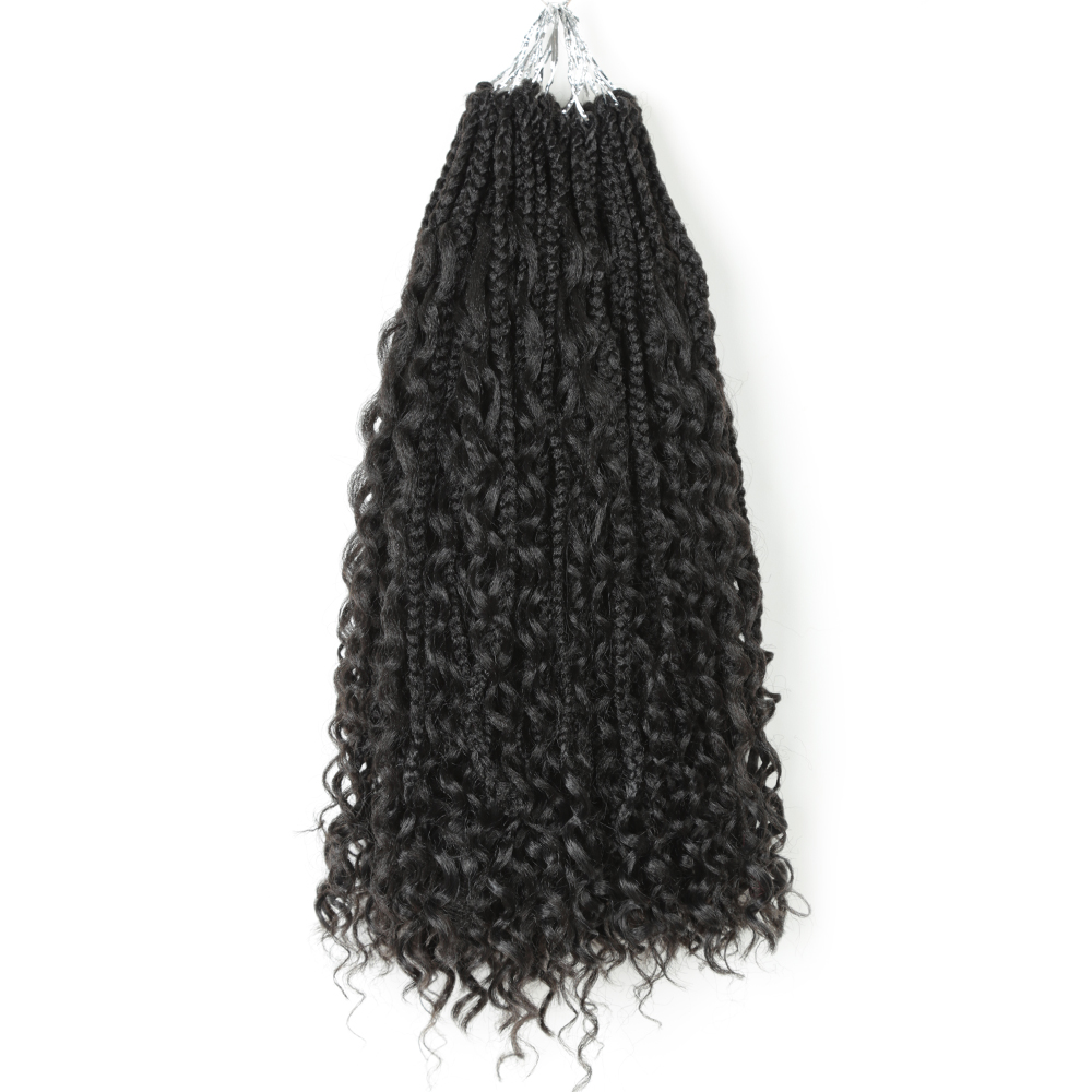 18"Goddess Box Braids Hair Extension Synthetic Crochet Hair Bohemian Hair With Curls Boho Braided Hair 24strands Golden Beauty: #1B / 6Pcs/Lot