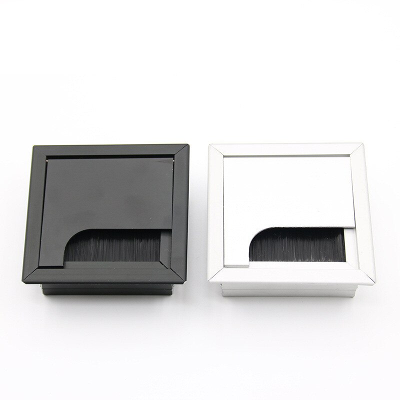 Square Rectangle Aluminum Office Table Desk PC Cabinet Wire Cable Hole Flap Brush Grommet Cover Gold Black Brown