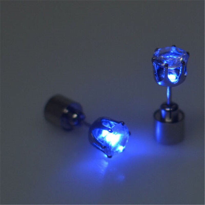 Colorful Hipster Led Earrings With Flashing Luminous Studs Gemstone Women Men Led Grow Light Up Bright Dance Earring: Blue