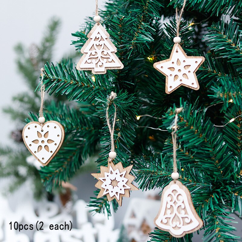 Decoraciones de Navidad troncos creativos pintados hombre viejo muñeco de nieve adornos de madera árbol de Navidad Ángel colgante ornamentos: Love