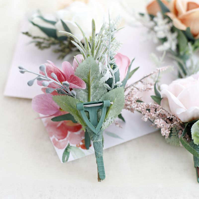 Beige Boutonnieres Blumen Künstliche Rosen Seide Weiße Corsage Knopfloch Trauzeugen Boutonniere für Männer Hochzeitsaccessoires