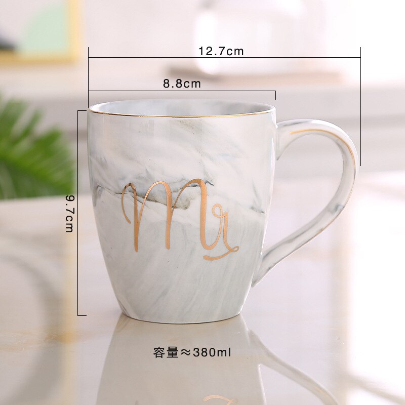 Luxe 380 Ml Marmer Keramische Mok Mok Melk Thee Cups Mr En Mrs Mokken Roze Goud Inlay ontbijt Home Decor: G Style