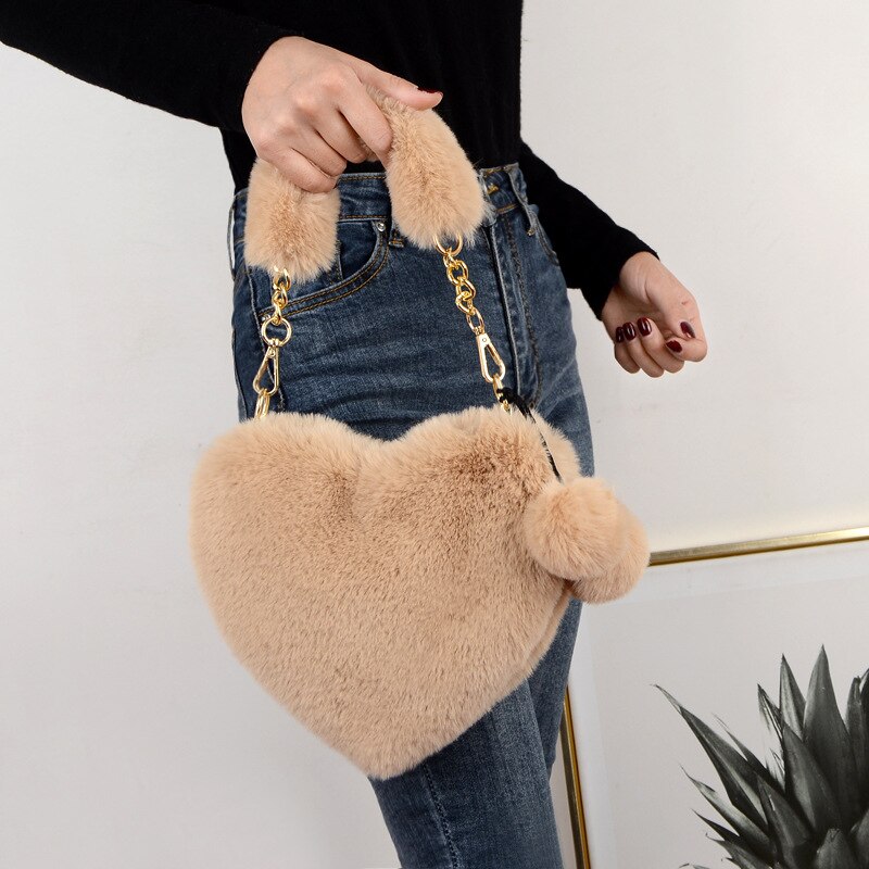 Hartvormige imitatiebont dames handtassen schattige pluche schoudertas chian messenger crossbody tas dames clutch portemonnee liefdestassen