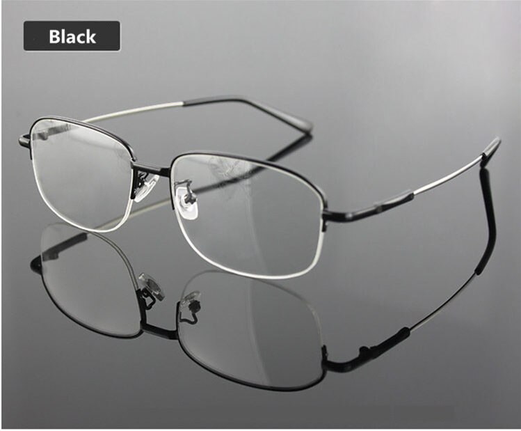 Gafas de titanio con memoria UVLAIK, montura de media aleación, montura de gafas ópticas para hombres y mujeres, monturas Retro de media montura, marcos de prescripción: BLACK