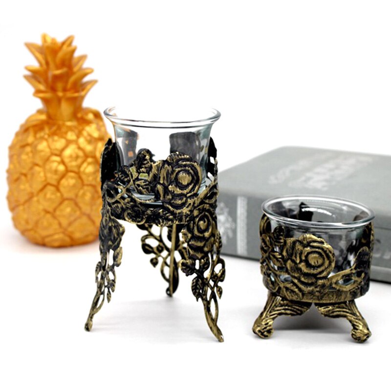 Portavelas con forma de taza, soporte de candelabro Vintage hueco para decoración del hogar, boda, adorno de mesa, Candelabros