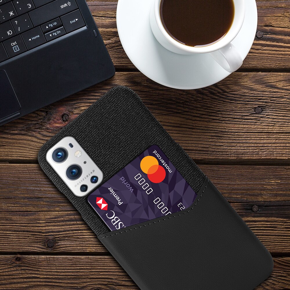 Estojo comercial com compartimentos para cartões, capa para OnePlus 9, 10 Pro, 9R, 9E, 9RT, One Plus 1 +, Nord 2, N100, N200, N10, N20, CE, 5G: Tecido De Algodão / Preto