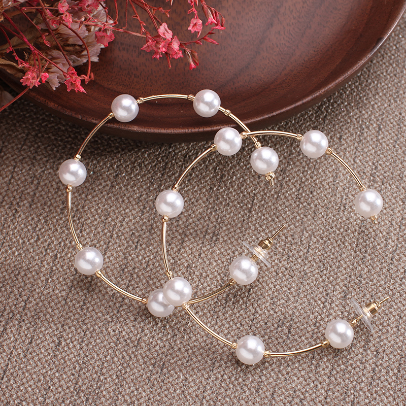Brincos imitação de pérola boho brancos, brincos grandes dourados femininos, joias coreanas: E827A