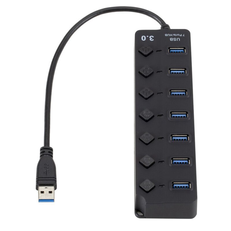 7 porte USB 3.0 Hub 5Gbps Ad Alta Velocità on Off Interruttore Tablet Trasferimento Dei Dati con il Tasto Adattatore di Alimentazione per PC Del Computer Portatile