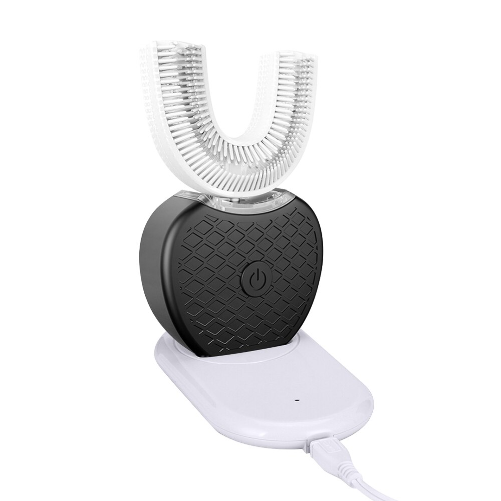 Cepillo de Dientes eléctrico sónico automático inteligente de 360 grados U tipo 4 modos cepillo de dientes carga USB blanqueador de dientes luz azul: Black
