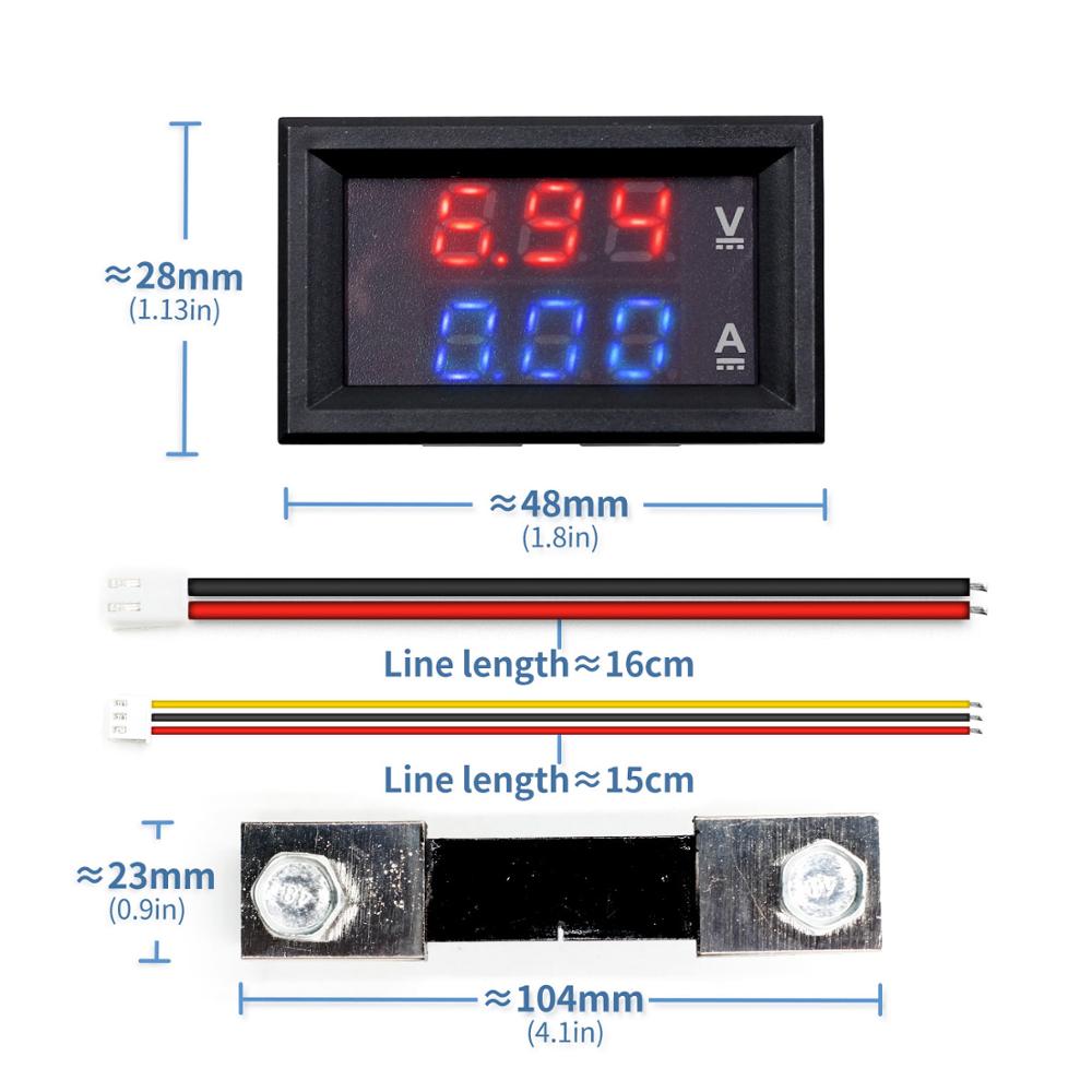Mini Digitale Voltmeter Ampèremeter DC 100V 10A 50A 100A Panel Amp Volt Voltage Current Meter Tester 0.56 "Blauw red Dual LED Display