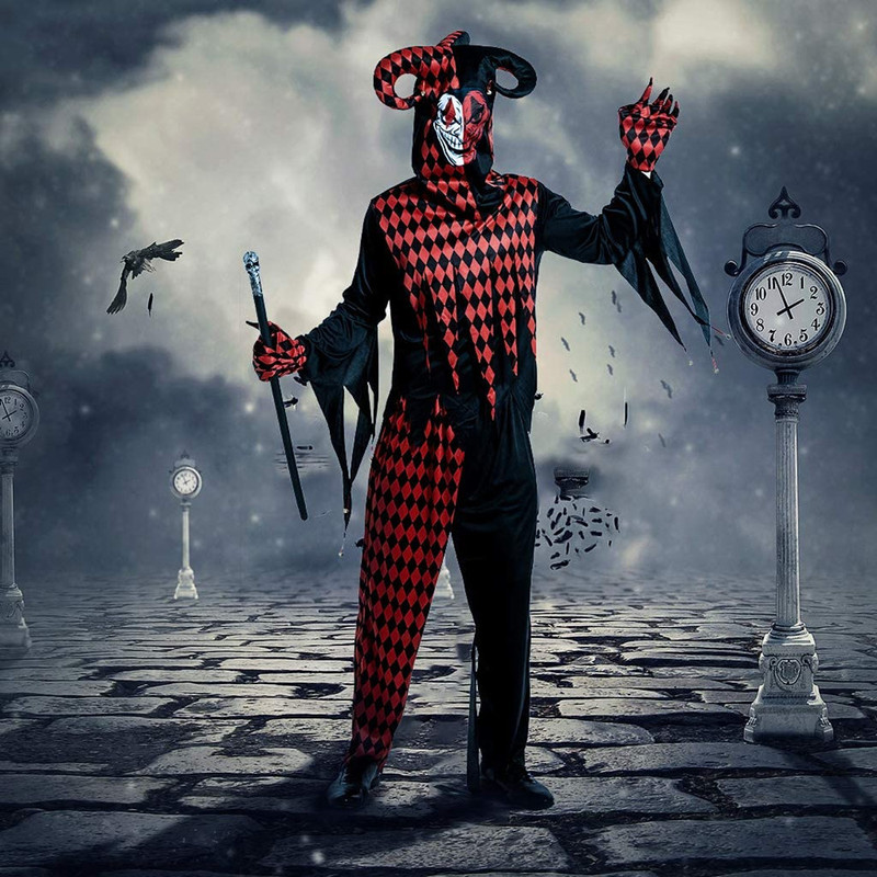 Homens horror balck palhaço traje cosplay adulto assustador gótico assassino circo festa de halloween roupa carnaval páscoa purim fantasia vestido