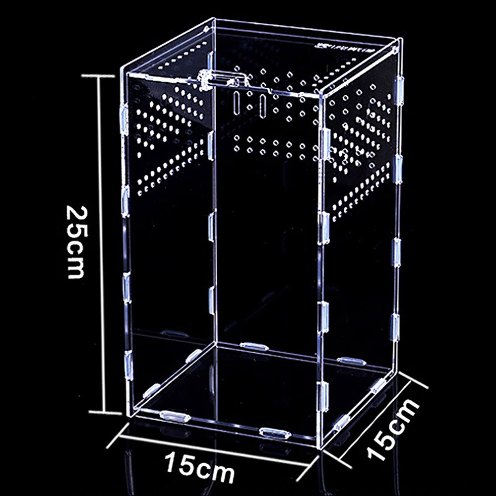 Reptile Breeding Box Acrylic Transparent Sliding Cover Reptile Tank Insect Spiders Tortoise Lizard Feeding Box Terrarium: 15x15x25