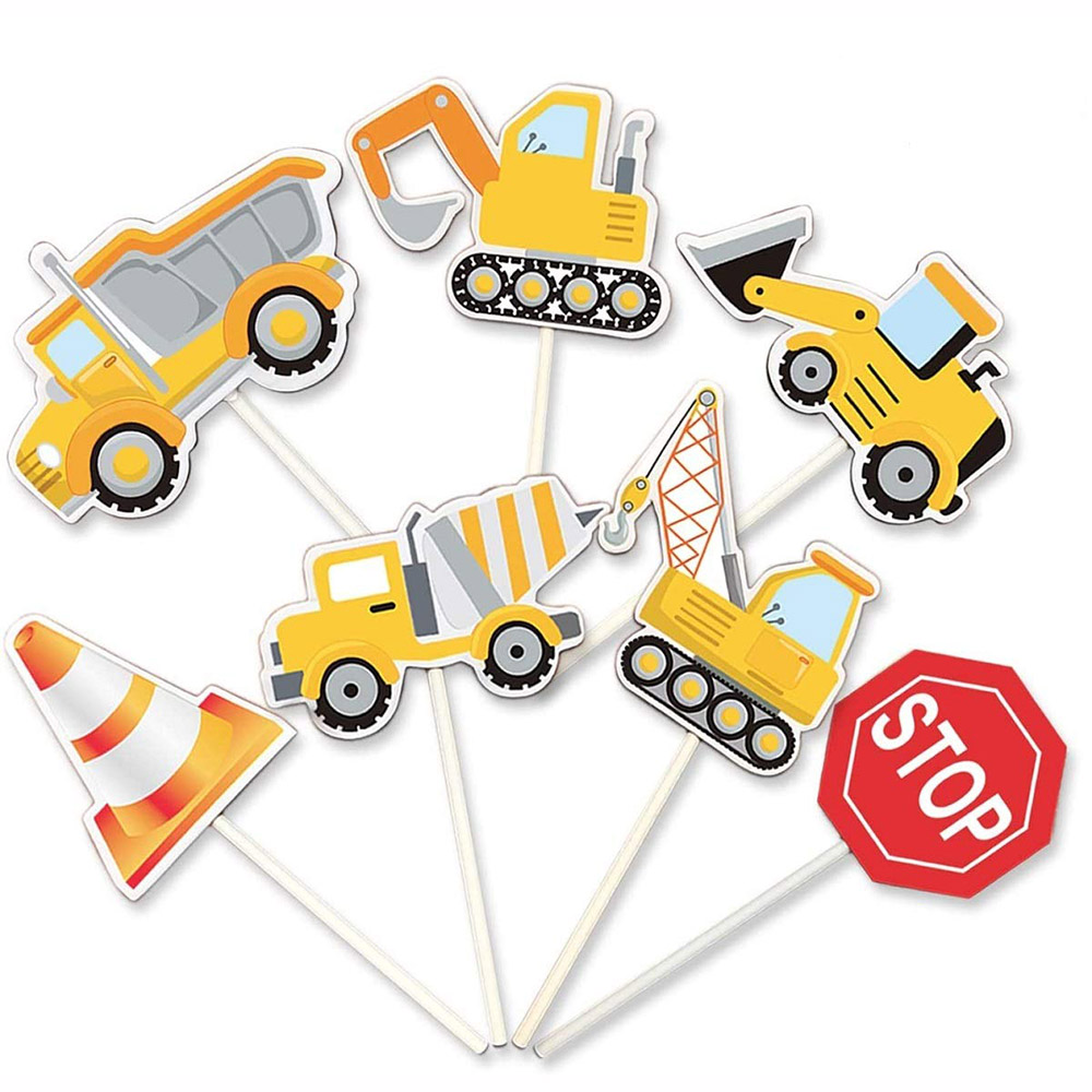 Decoraciones para cupcakes de construcción, camión volquete, excavadora, Tractor, adornos para pasteles para niños, suministros para de cumpleaños