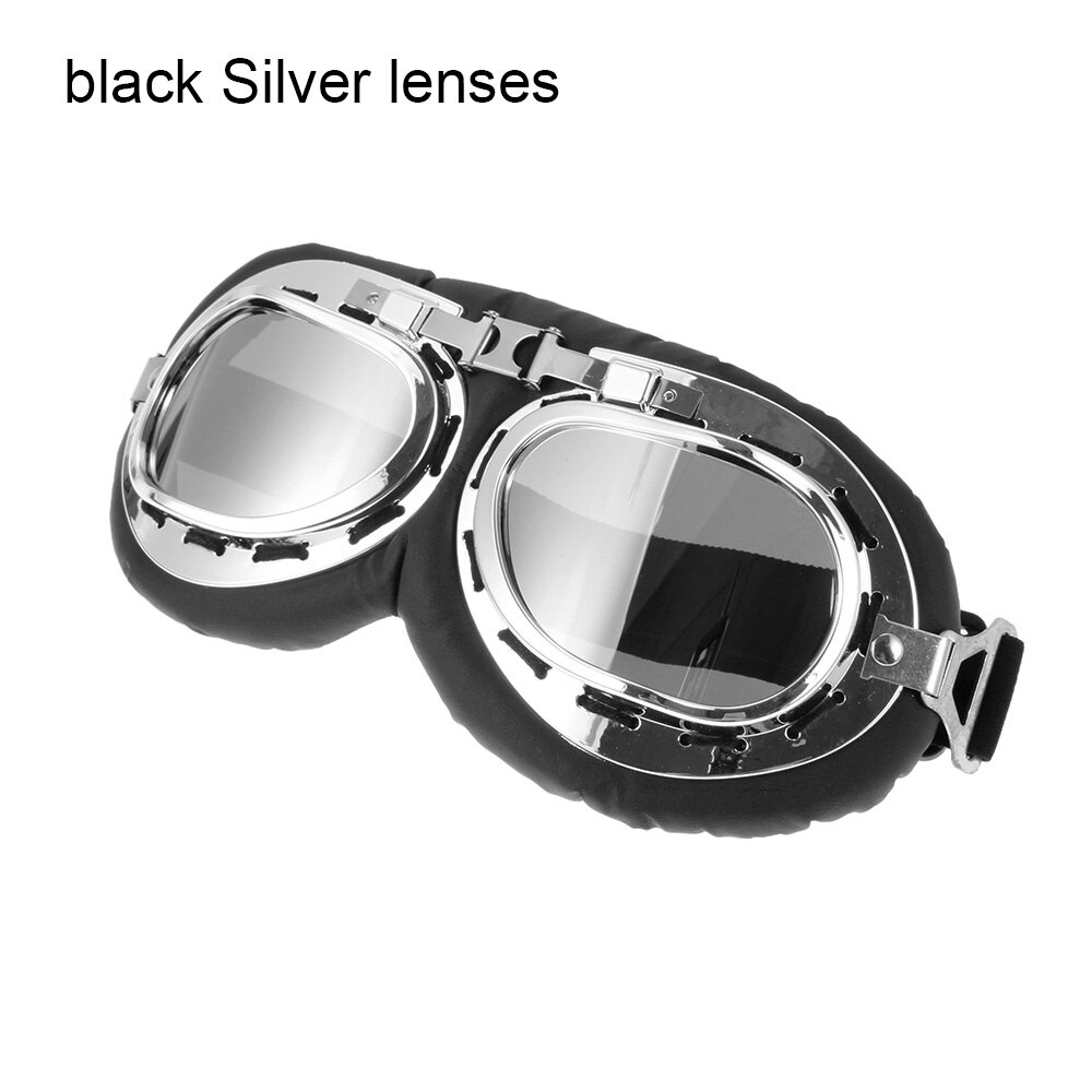 Retro Pilot Goggles Motor Protective Gears Glasses Eye Protection For Motorcycle Cruiser Cafe Scooter Motorcycle Accessories: Silver Lenses 1