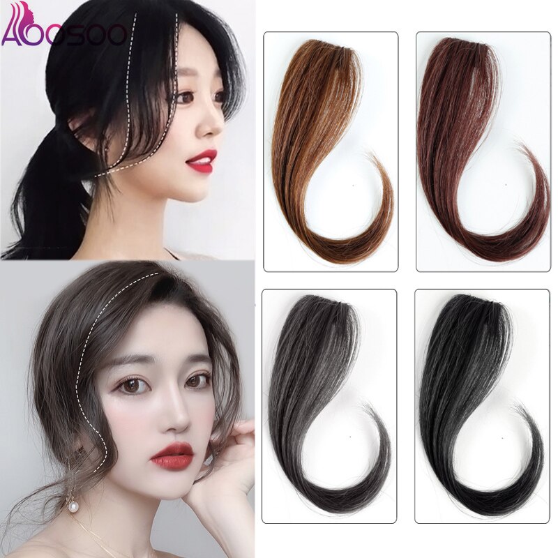 synthetic Bangs clip on Front Hair Side Fringe Hair Synthetic Hair Bangs Hairpiece Long Bangs Extensions for Women 25-35cm