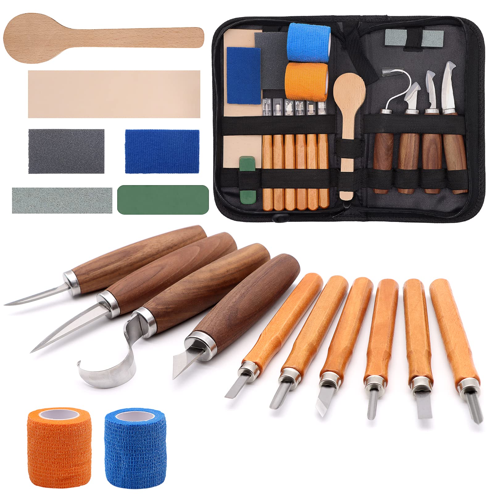 19 Stuks Houtsnijwerk Gereedschap Set Handsnijwerk Mes Hout Lepel Whittling Kit Voor Beginners Professionele Volwassenen Houtbewerking Diy