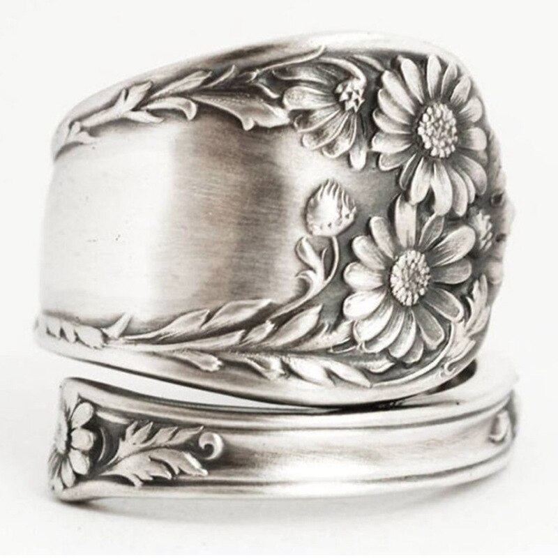 Jahrgang-Schmuck retro Carving Blume Ring Kreative Empfindliche Geschnitzte aufbringen Pflanzen Ring retro ErkläSprosse Ringe für Frauen: Stil B