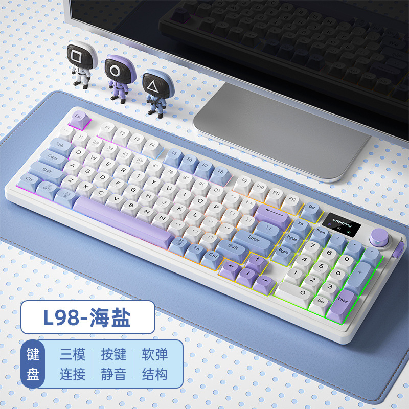 Langtu L98 3 tryb klawiatura mechaniczna z ekranem 99 klawiszy bezprzewodowa Bluetooth bezprzewodowa podkładka Rgb pokrętło komputerowa klawiatura do gier prezent: BRĄZOWA