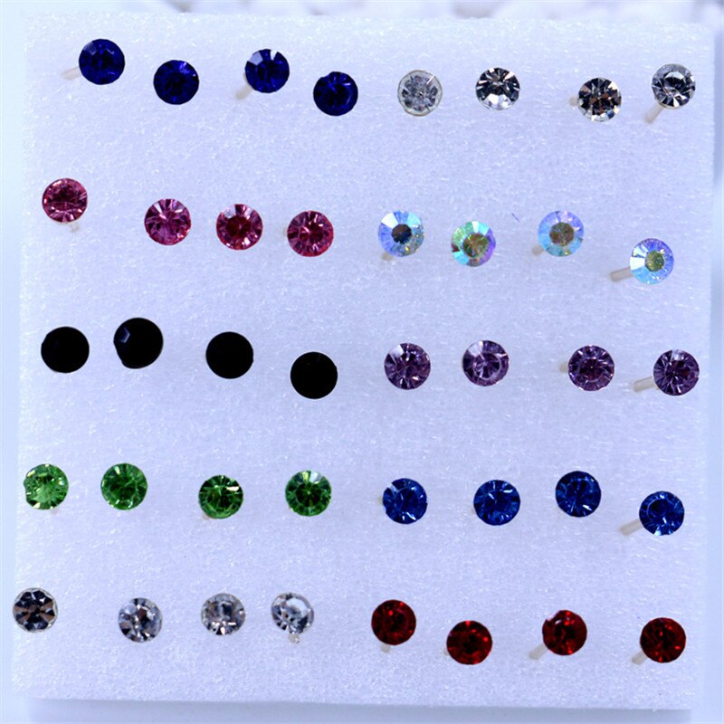 20 Paren/set Kleurrijke Crystal Stud Oorbellen Set Voor Vrouwen Sieraden Steentjes Piercing Oorbellen Kit Pack Veel Bijouteria Brincos