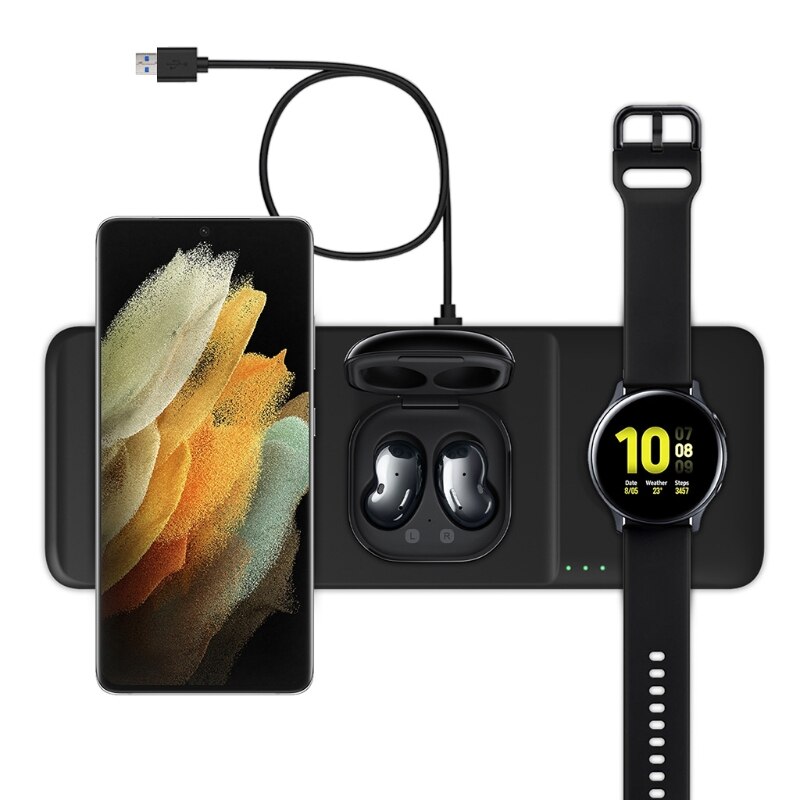 Kabelloses ladegerät 3 in 1 kabellose ladestation für samsung mobiltelefone, galaxy-axy smartwatch und ohrhörer