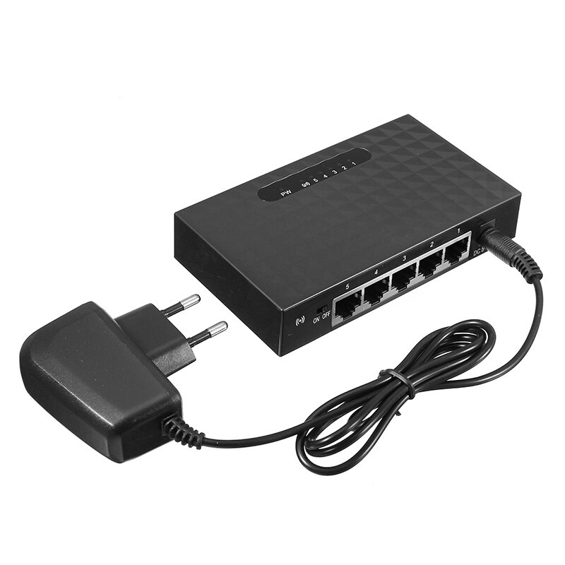 1Pc Ethernet Smart Switcher Hub Lan Network Switch W/ Power Adapter Voor Computer Internetverbinding 5 Port 10/100Mbps